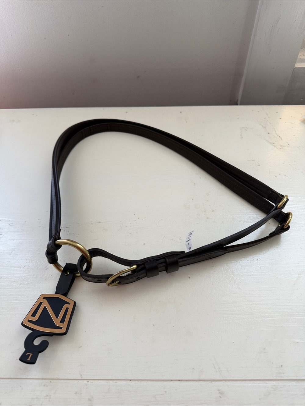 Brown Leather Adjustable Strap with Gold-Tone Logo Charm